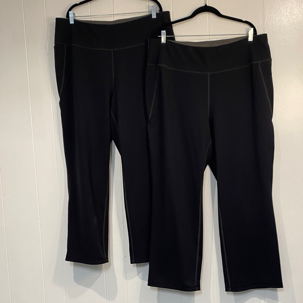 TWO Lands’ End Reversible High Rise Leggings Bundle | Black & Gray | Pocket | 2X